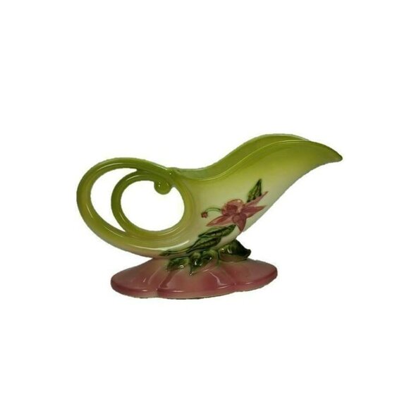 Hull Pottery‎ W10 Cornucopia Double Handle Woodland Chartreuse Pink Glossy Glaze - Picture 1 of 10